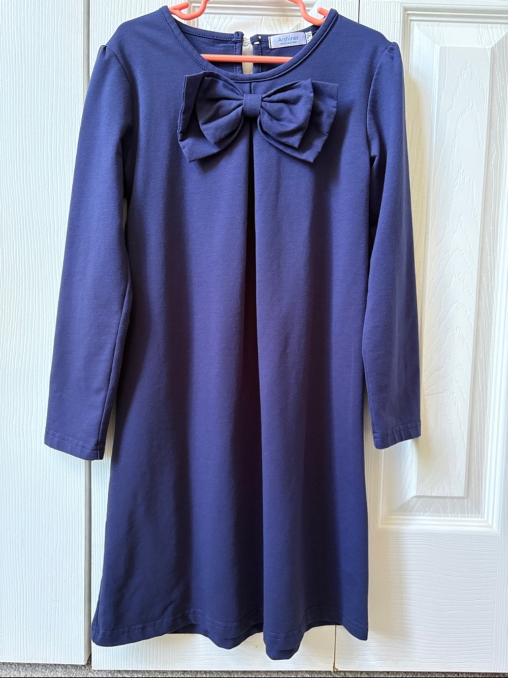 Navy Girls Bow-Front Long Sleeve Dress (8)
